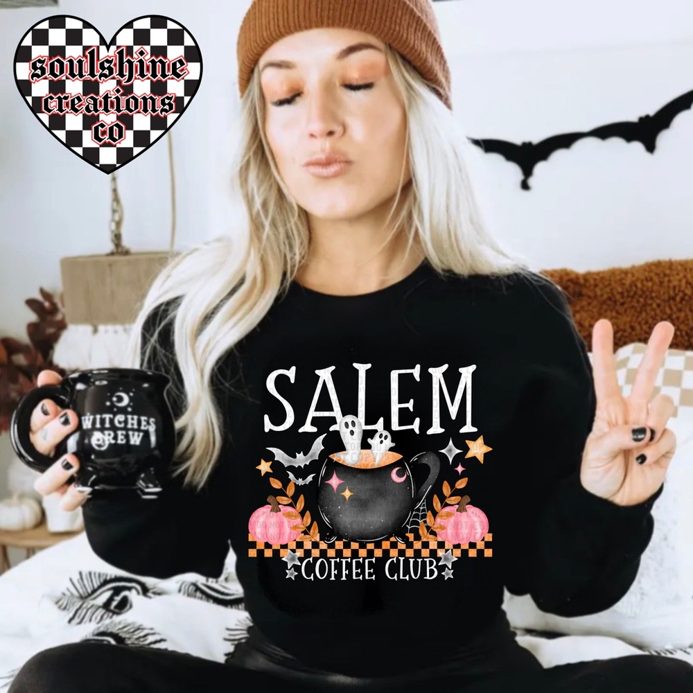 Salem Coffee Club Ghosts Halloween Sweatshirt Unisex Sweater